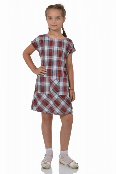 Д0865-1 Платье детское шотландка коричневый (А)