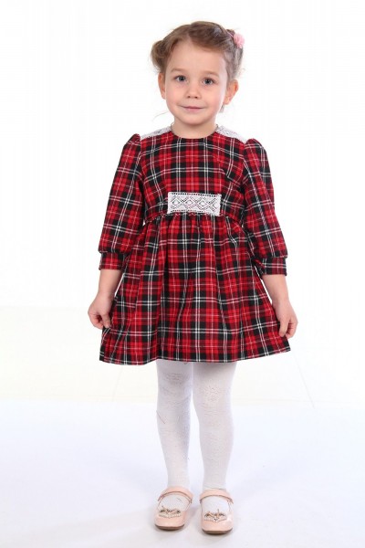 Д0035 Платье детское шотландка красный (А)