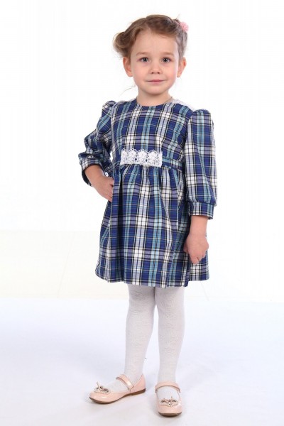 Д0035 Платье детское шотландка синий (А)