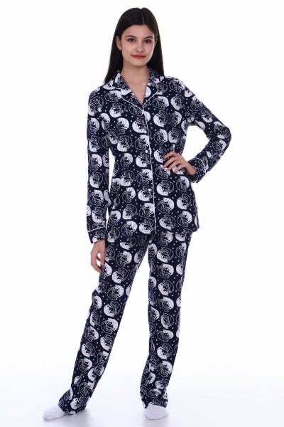 Пижама-костюм для девочки арт. ПД-006 - кошки синие (Н)
