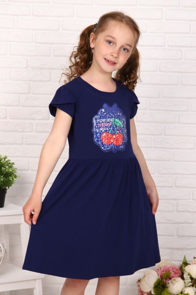 Платье Приветик короткий рукав детское - темно-синий (Н)