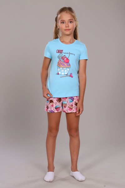 Пижама для девочки Кексы арт. ПД-009-027 - светло-бирюзовый (Н)