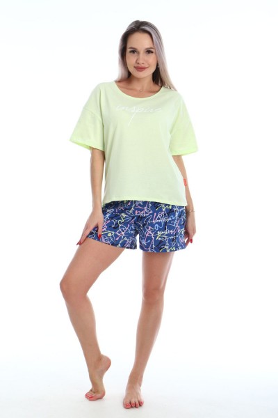 Пижама с шортами Очарование 5-040 - синий-зеленый (Н)