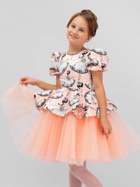 Платье нарядное для девочки SP2010 - персиковый (Н)