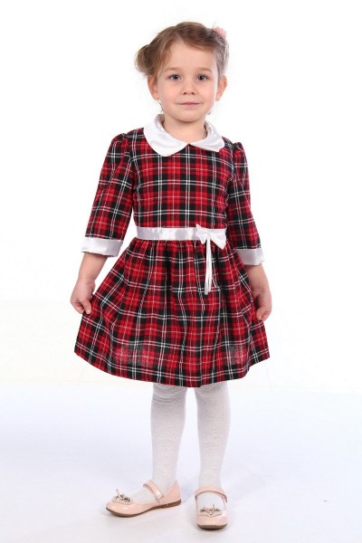Д0036 Платье детское шотландка красный (А)
