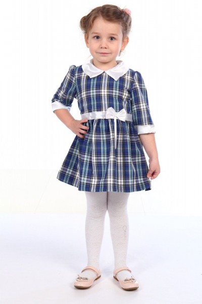Д0036 Платье детское шотландка синий (А)