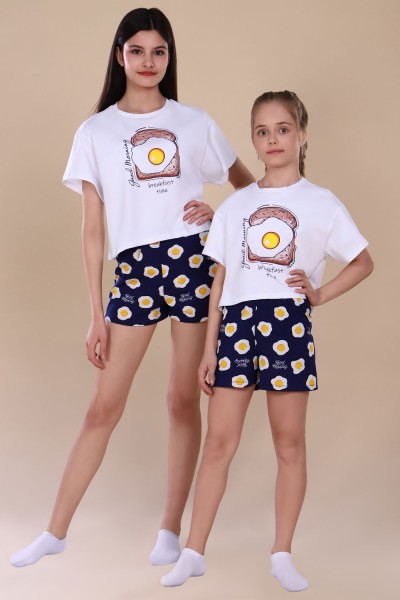 Пижама для девочки Яичница арт. ПД-019-036 - белый (Н)