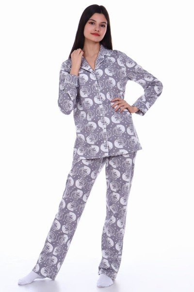 Пижама-костюм для девочки арт. ПД-006 - кошки серые (Н)