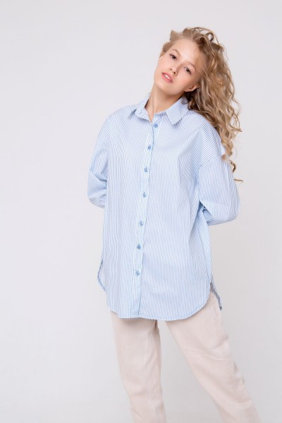 302WHT Рубашка женская удлиненная - белый-голубой (Н)