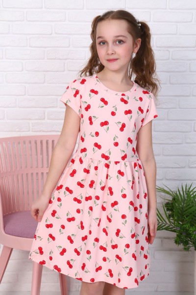 Платье Вишневое варенье короткий рукав детское - розовый (Н)