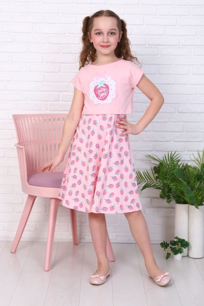 Платье Клубничная Душа короткий рукав детское - розовый (Н)