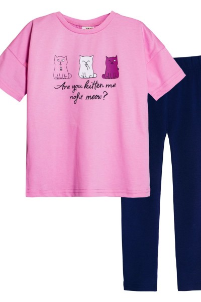 Комплект для девочки 41103 (футболка+лосины) - с.розовый-синий (Н)