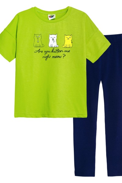 Комплект для девочки 41103 (футболка+лосины) - салатовый-синий (Н)