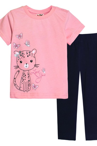 Комплект для девочки 41101 (футболка-лосины) - с.розовый-т.синий (Н)