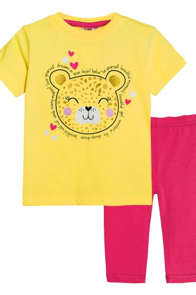 Комплект для девочки 41100 (футболка-бриджи) - с.желтый-розовый (Н)