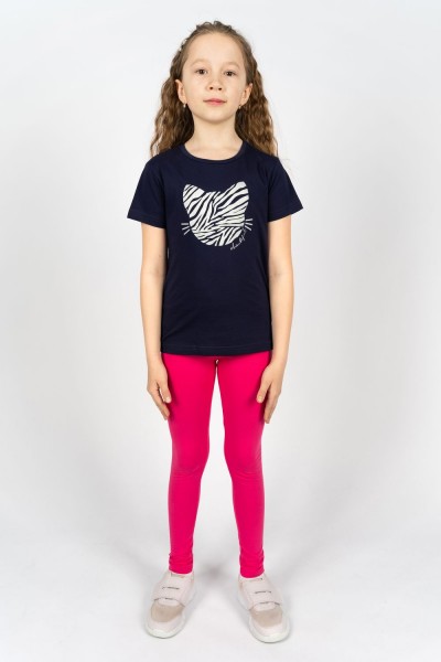 Комплект для девочки 41110 (футболка +лосины) - т.синий-розовый (Н)