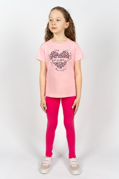 Комплект для девочки 41109 (футболка + лосины) - с.розовый-розовый (Н)