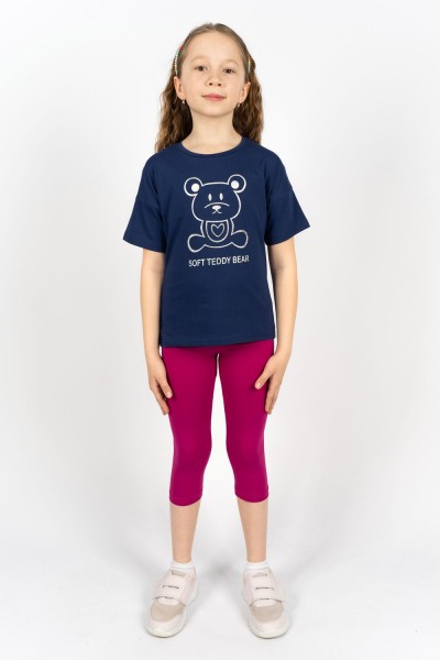 Комплект для девочки 41104 (футболка+бриджи) - синий-ягодный (Н)