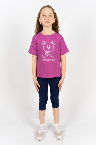 Комплект для девочки 41104 (футболка+бриджи) - ягодный-синий (Н)
