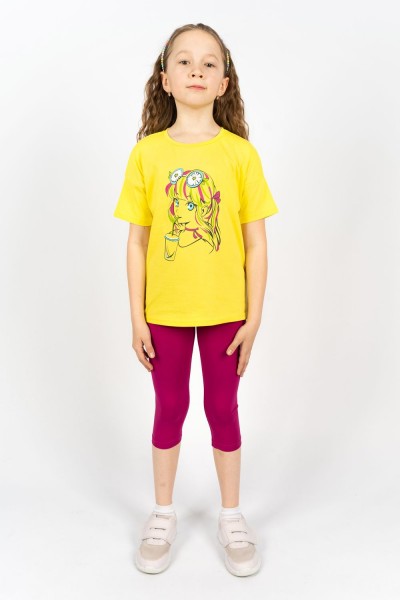 Комплект для девочки 41105 (футболка+ бриджи) - желтый-ягодный (Н)