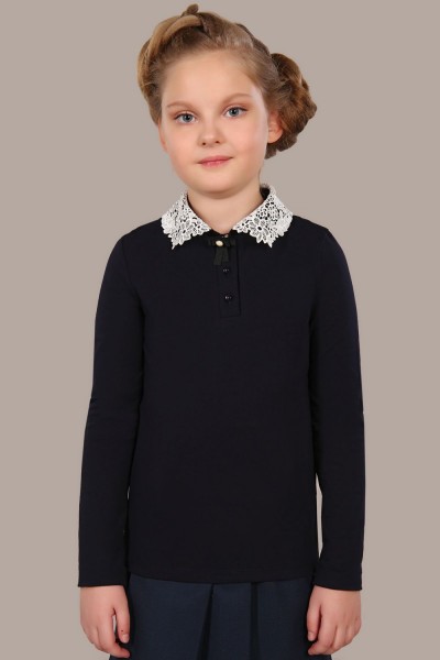 Блузка для девочки Марта 13153 - темно-синий-крем (Н)