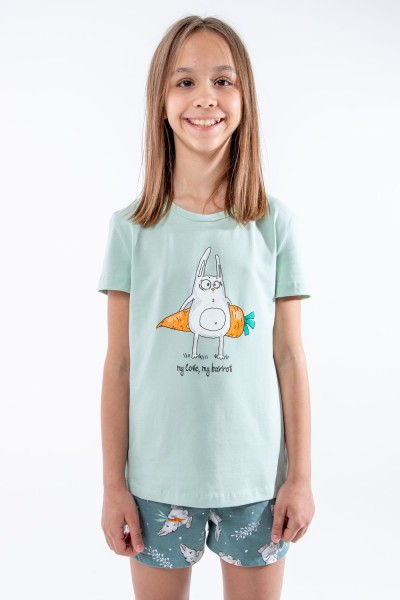 Пижама для девочки Кролик-морковка арт. ПД-009-055 - васаби-зеленый (Н)