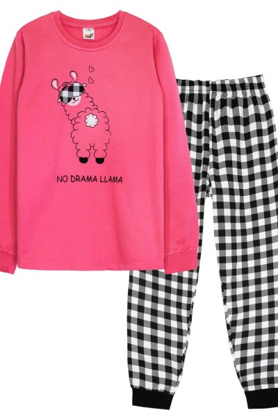 Пижама для девочки 91229 - розовый-черная клетка (Н)
