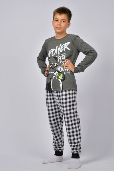 Пижама для мальчика 92213 - темно-серый меланж-черная клетка (Н)