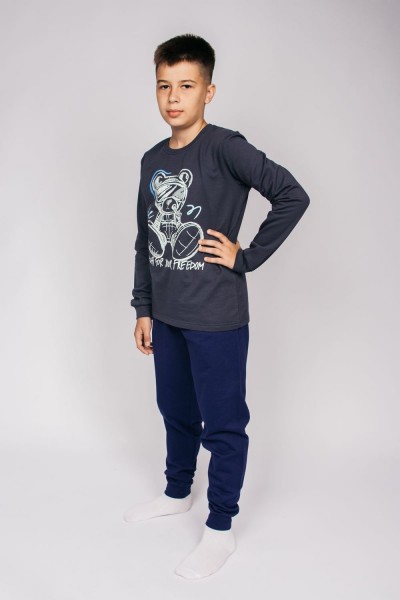 Пижама для мальчика 92214 - темно-синий-т.серый меланж (Н)