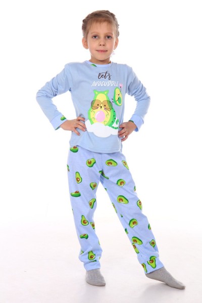 Пижама Кошка авокадо дл. рукав - светло-голубой (Н)