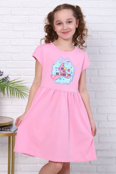 Платье Хвостик короткий рукав детское - ярко-розовый (Н)