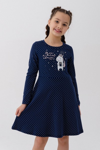 Платье Айрис длинный рукав детское - темно-синий (Н)