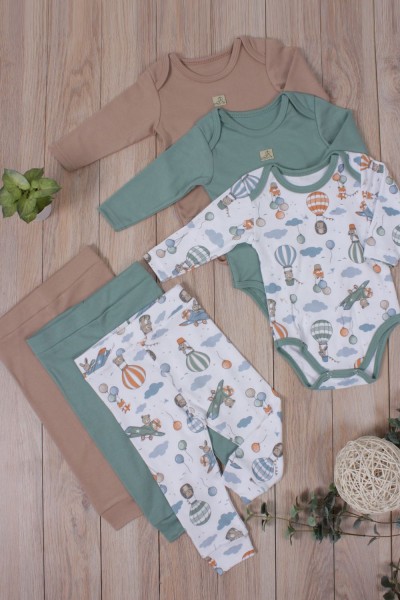 Комплект одежды для новорожденных, костюм боди и штаны 3 шт арт. НБ-3БЧШ - воздушные путешествия (Н)