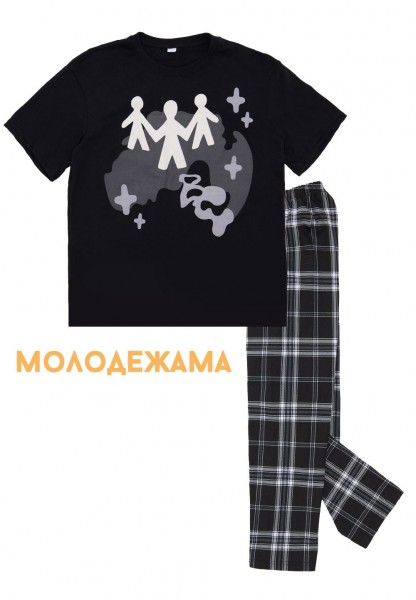 Пижама подростковая брюки с футболкой НП0002 - черная (Н)