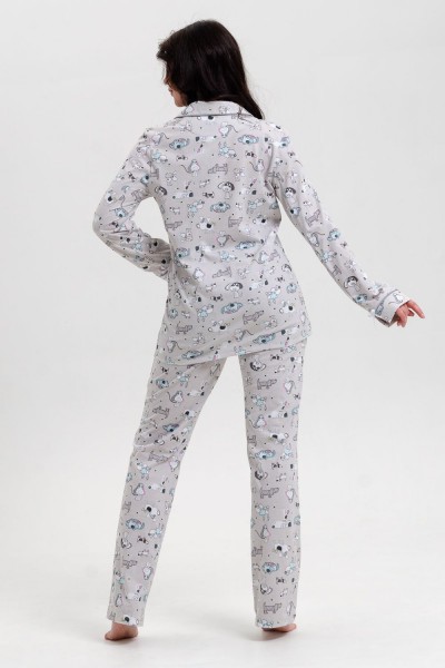 Пижама женская с брюками арт. ПД-006В - собачки светло-серые (Н)