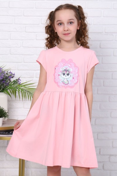 Платье Волшебная кошка короткий рукав - розовый (Н)